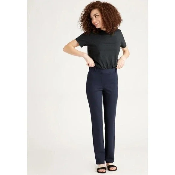 Quince Tall Pants Navy Ultra Stretch Ponte Straight Leg Pull On Pants Med TALL - Picture 7 of 8